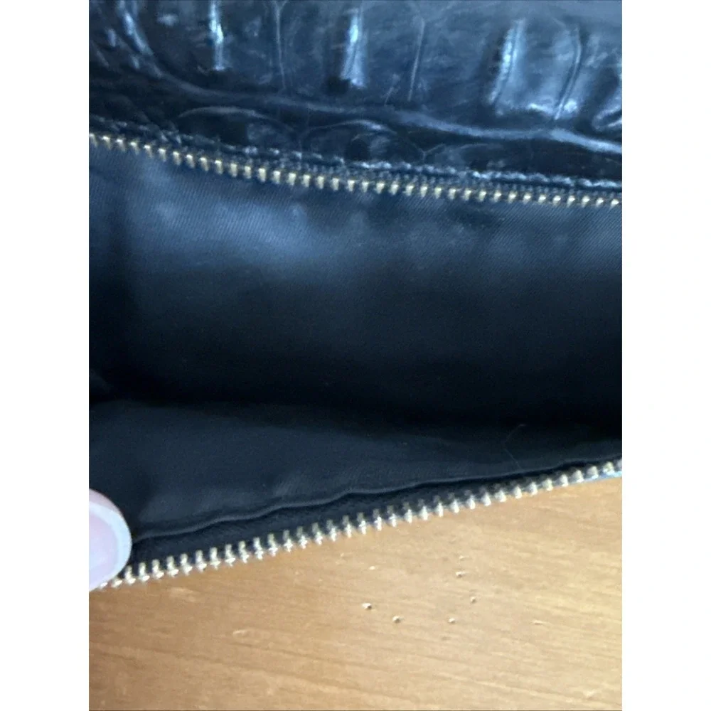 Brahmin Black Melbourne Tri Fold Wallet Croc Embossed Leather Pre-Owned